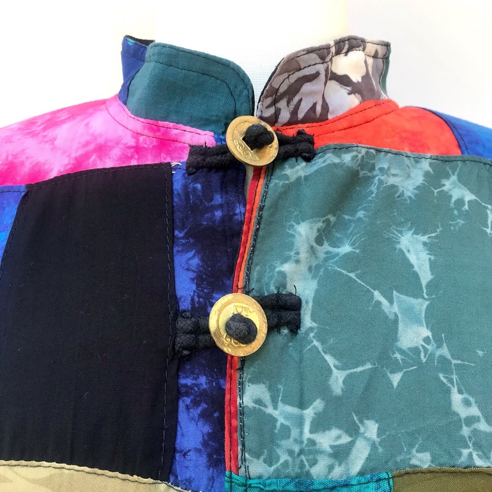 Vintage Patchwork Quilt Batik Mandarin Collar Ray… - image 5